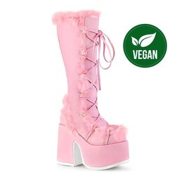 CAMEL-311 /PAPVL-5" Chunky Heel, 3" P/F Lace-Up Knee High Boot, Vegan Suede Pastel Pink, Side Zip D80PFUR - CAM311/PAPVL