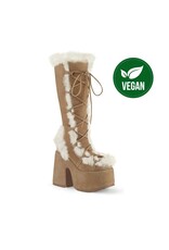 CAMEL-311 /CLVSL-5" Chunky Heel, 3" P/F Lace-Up Knee High Boot, Vegan Suede Camel, Side Zip D80CFUR - CAM311/CLVS