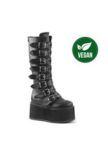 DAMNED-318 3 1/2" PF Knee High Black Vegan Leather Boot w/ 8 Buckle Straps, Back Metal Zip D54VB - DAM318/BVL