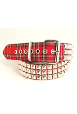 Red Plaid Belt With 3 Row 1/2'' Pyramid, 1 3/4'' Wide - BT104PD-RED