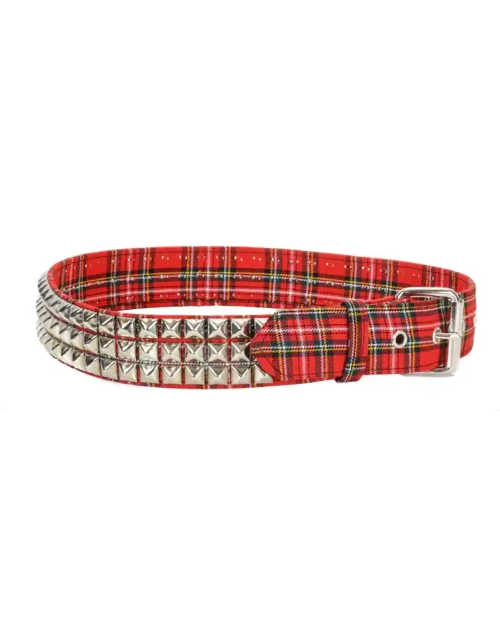 Red Plaid Belt With 3 Row 1/2'' Pyramid, 1 3/4'' Wide - BT104PD-RED