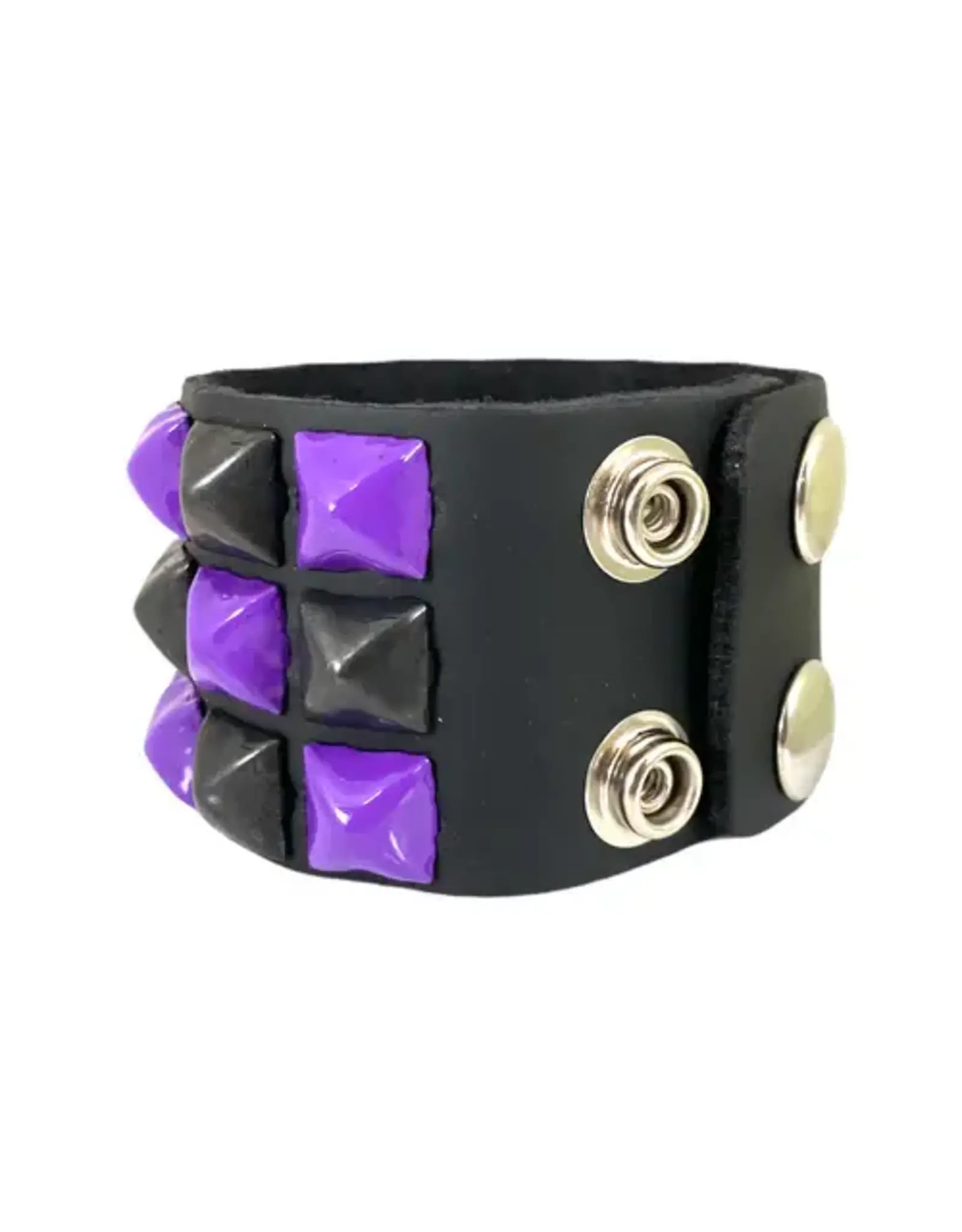 FUNKPLUS 3 Row Checkered Pyramid Stud Bracelet Purple - FB306-PPL