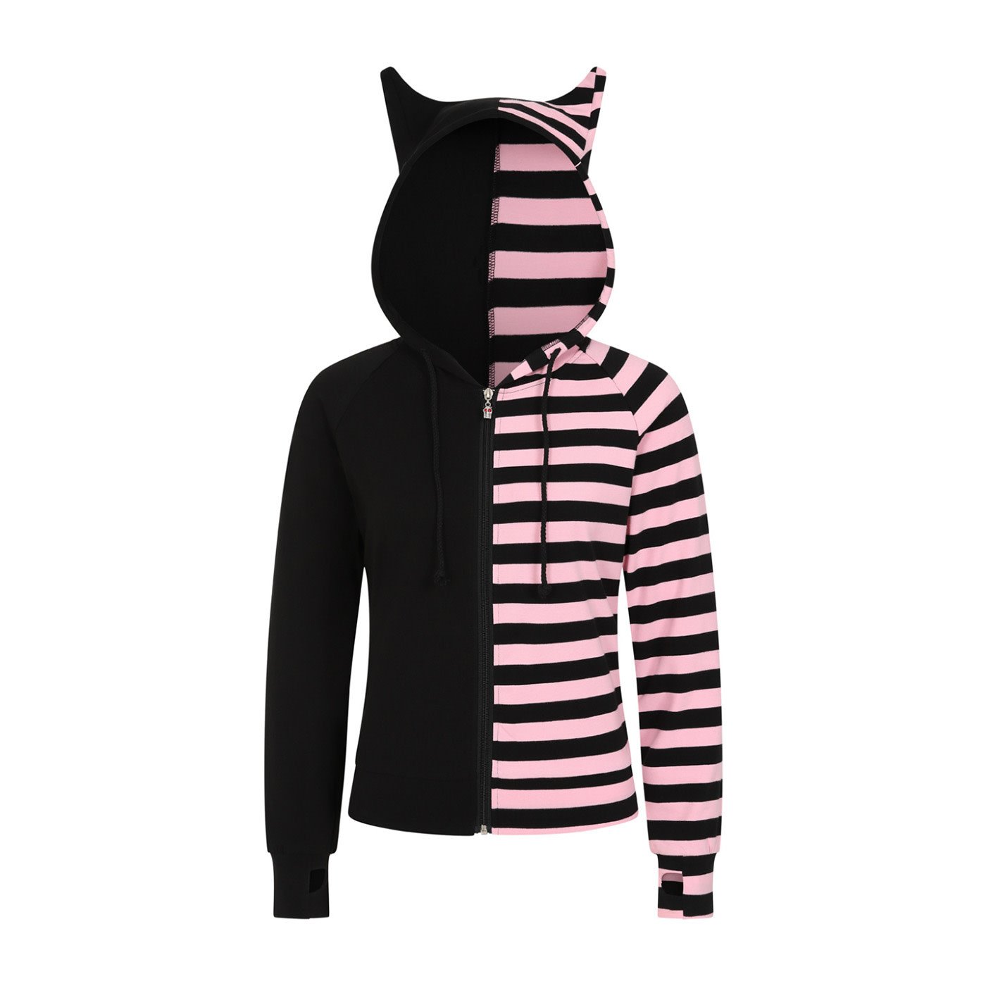 BANNED Cat Ears Hoodie Half Pink Zipped Hoodie - HD59079 - Boutique X20 MTL