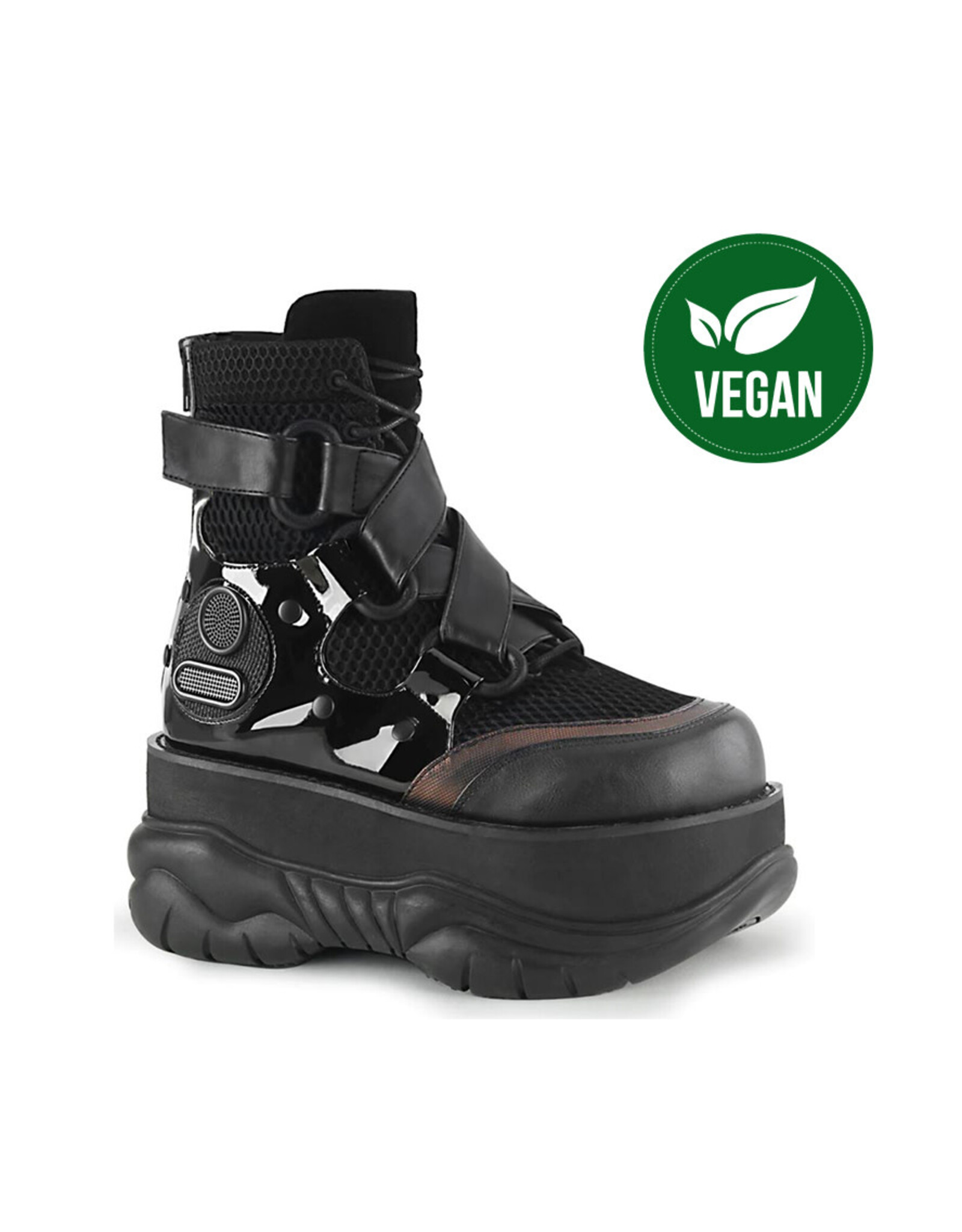 NEPTUNE-126 3" Platform Black Vegan Lace-Up Criss-Cross Strap Ankle Boot,Hook N' Loop Closure & Ventilator Detail,Back Zip Closure D37BVS - NEPTUNE-126