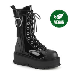 SLACKER 220 Black Patent Vegan 2" PF Lace-Up Mid-Calf Boot - D85BP - SLK220/BPT-V