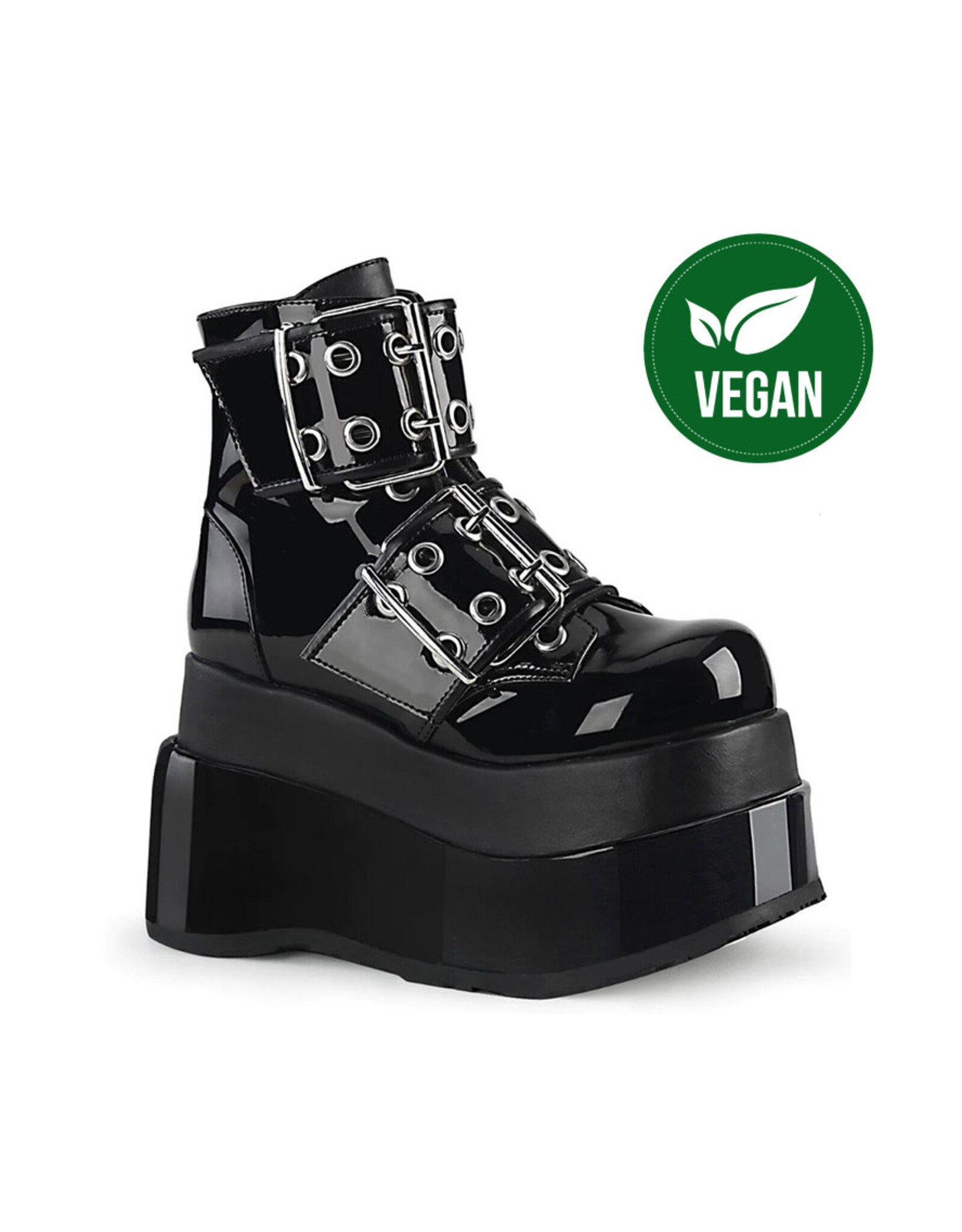 BEAR-104/BPT-BVL Black Patent Vegan 4 1/2" Tiered PF Lace-Up Ankle Boot D58VPB - BEAR-104/BPT-BVL