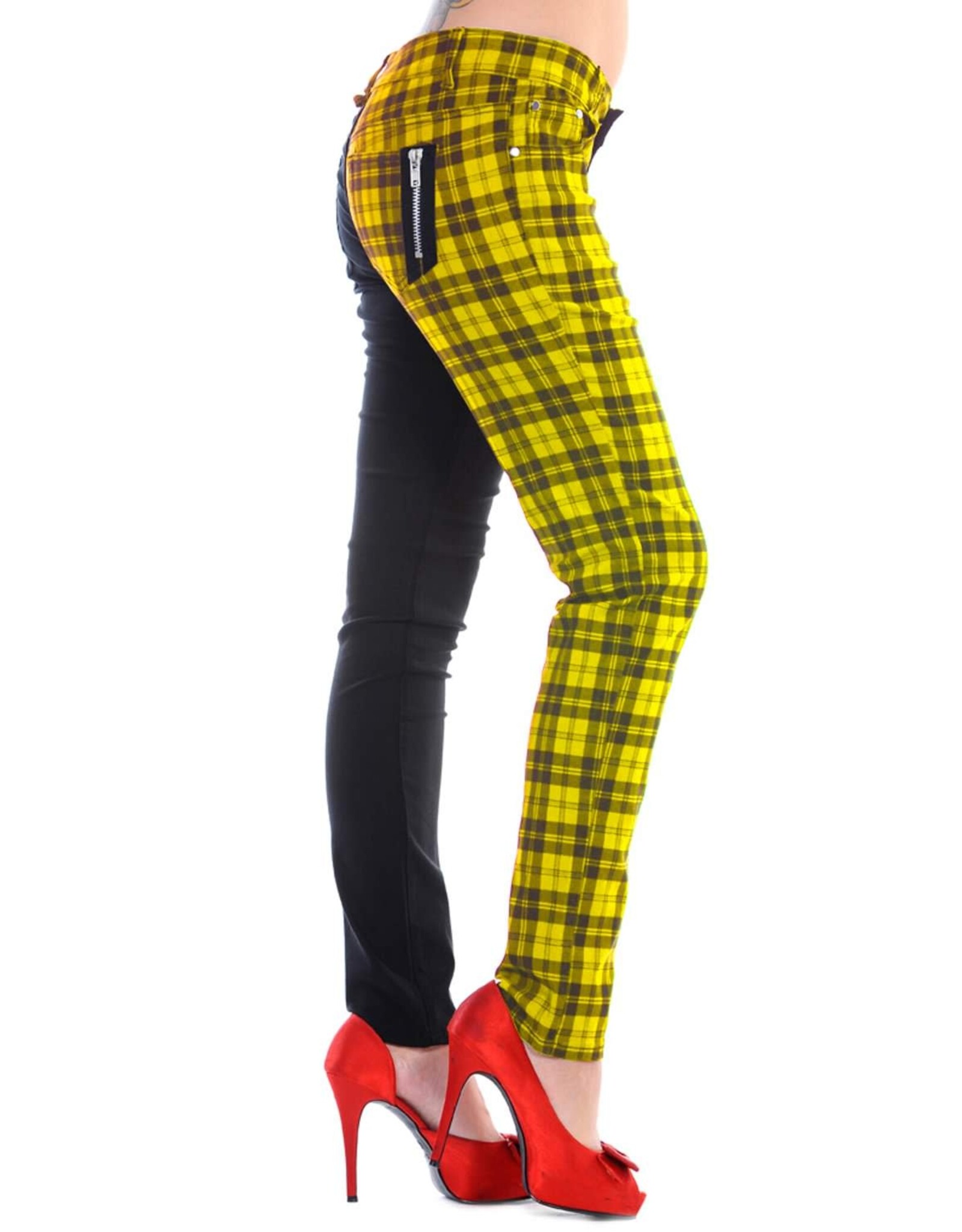 Half Black Checkered Yellow Pants