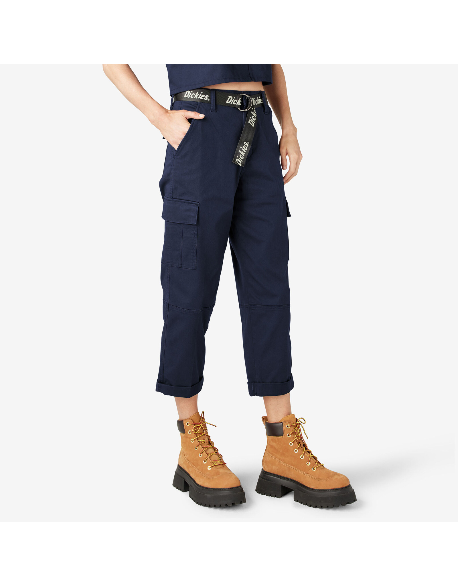 DICKIES Women's Relaxed Fit Cropped Cargo Pants Ink Navy - FPR50IK