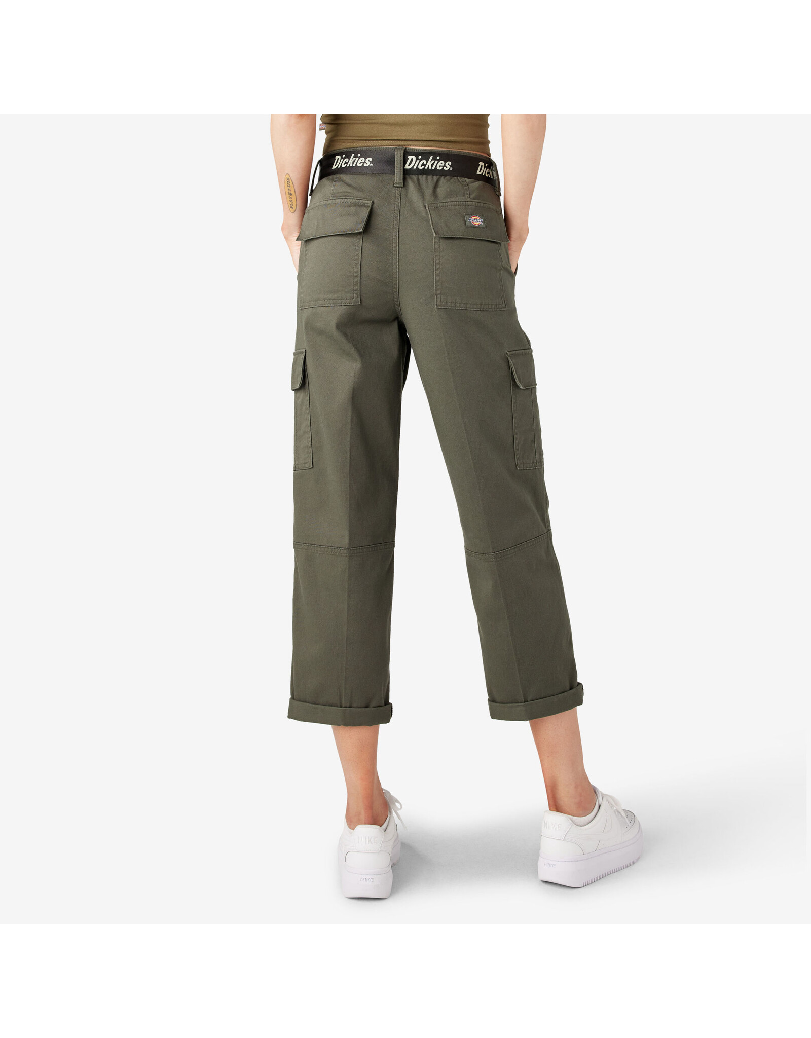 DICKIES Women's Relaxed Fit Cropped Cargo Pants Olive Green - FPR50OG