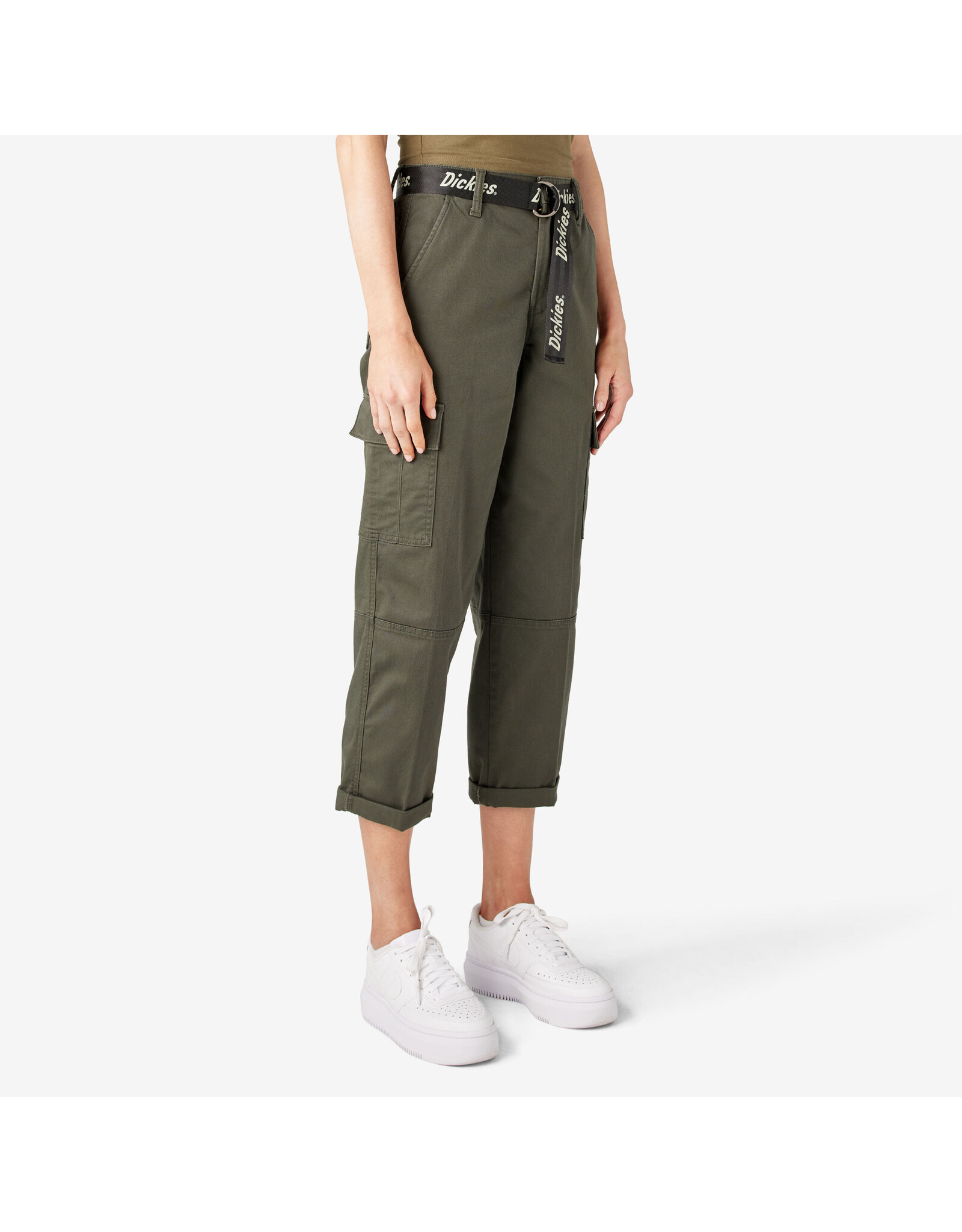 DICKIES Women's Relaxed Fit Cropped Cargo Pants Olive Green - FPR50OG