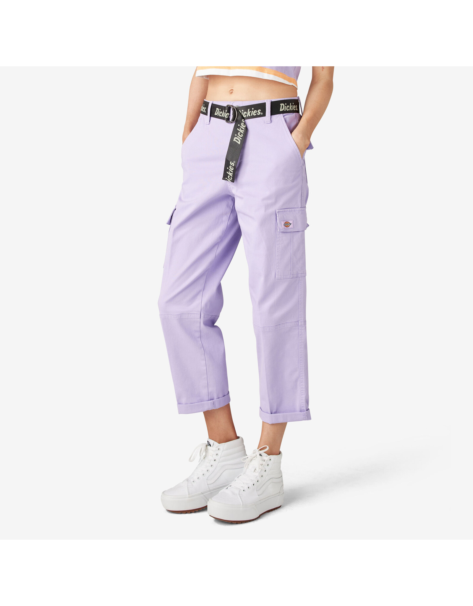 DICKIES Women's Relaxed Fit Cropped Cargo Pants Purple Rose - FPR50UR2