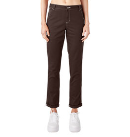 DICKIES Women's Slim Straight Fit Roll Hem Carpenter Pants Chocolate Brown - FPR53CB