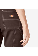 DICKIES Women's Slim Straight Fit Roll Hem Carpenter Pants Chocolate Brown - FPR53CB