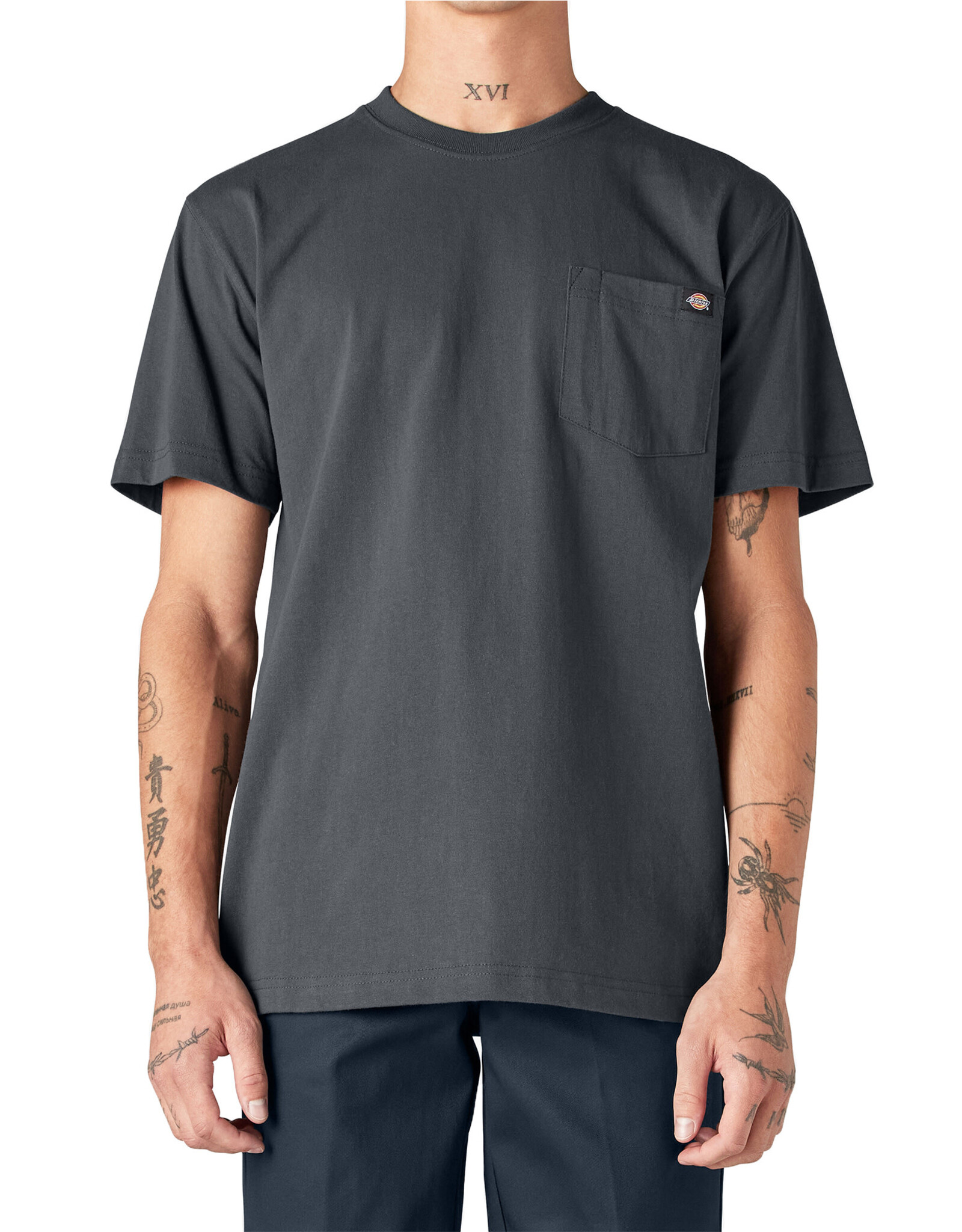 DICKIES Heavyweight Short Sleeve Pocket T-Shirt Charcoal Grey - WS450CH