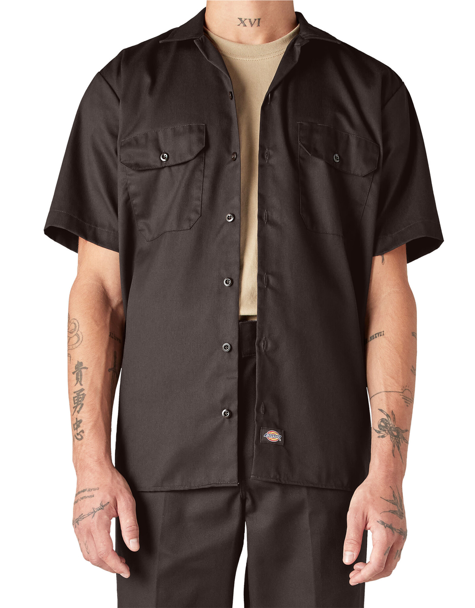 DICKIES Short Sleeve Work Shirt Dark Brown Original Fit - 1574DB
