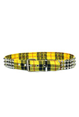 Plaid Yellow 3 Rows Silver Conical Studs Belt - BT443PD-YELL