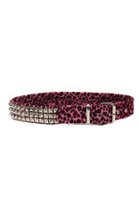 Pink Leopard 3 Rows Silver Studded Belt - BT104L-PINK