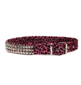 Pink Leopard 3 Rows Silver Studded Belt - BT104L-PINK