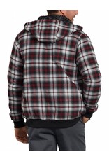 DICKIES Quilted Flannel Bomber Hooded Jacket Ex. Light Gray/Burgundy Plaid - TJ204XYP