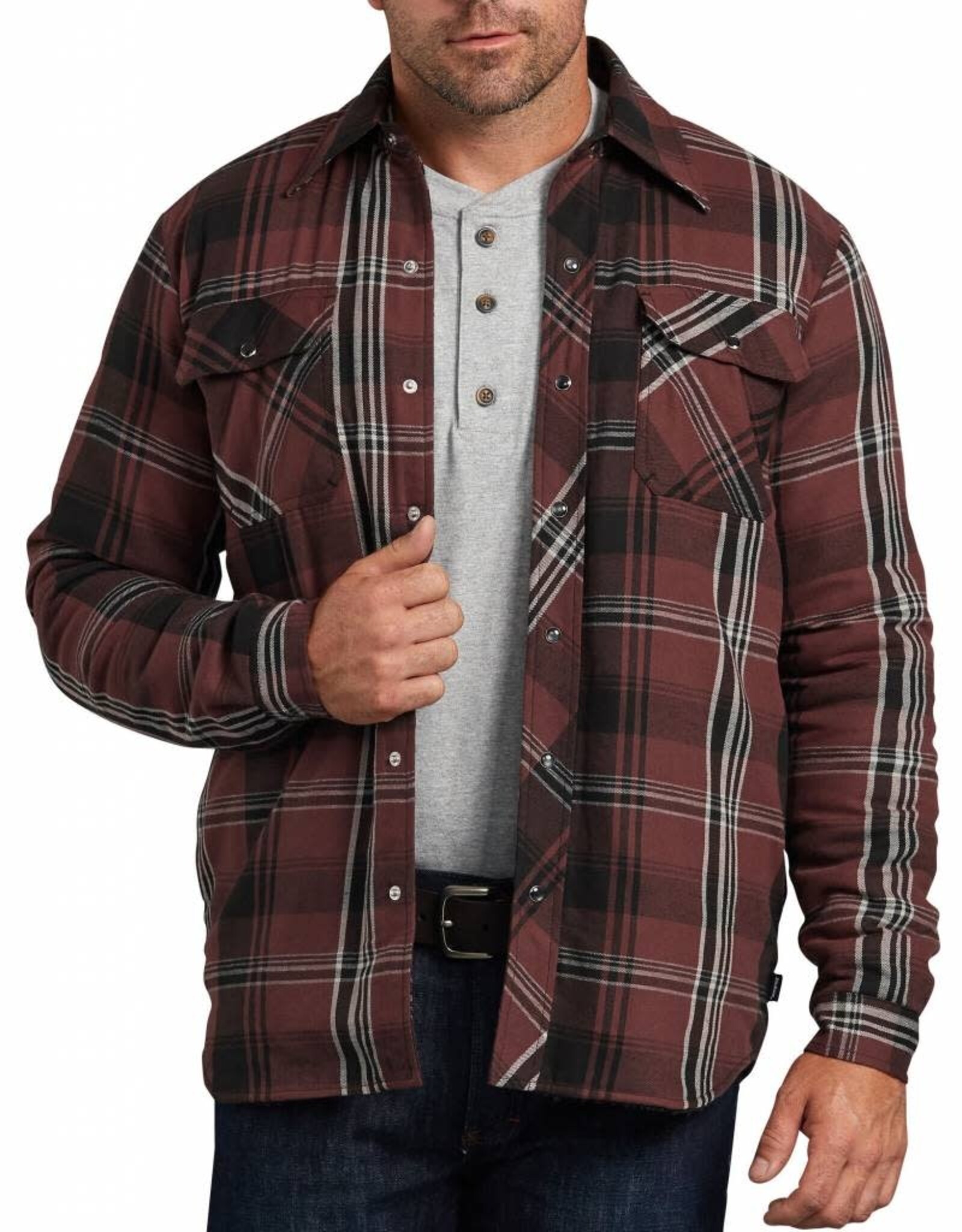 DICKIES Sherpa Lined Snap Front Jacket Cave/Black Plaid - TJ200PVL