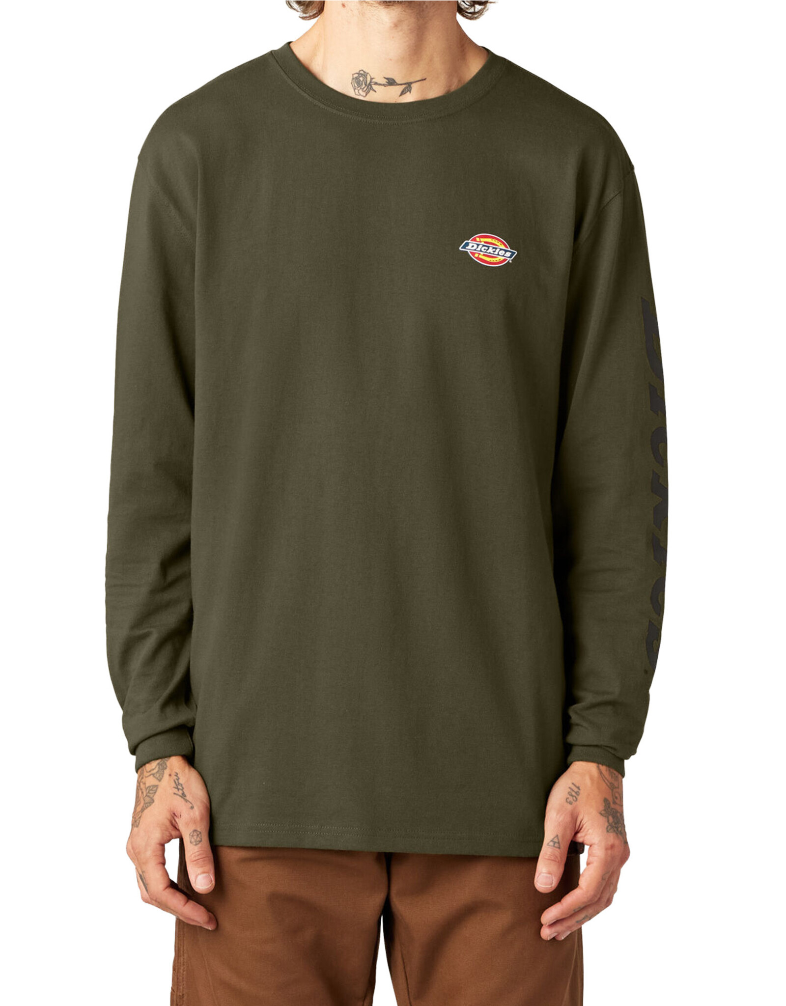 DICKIES Men's Long Sleeve Graphic T-Shirt (Small Logo) Military Green - WL469ML