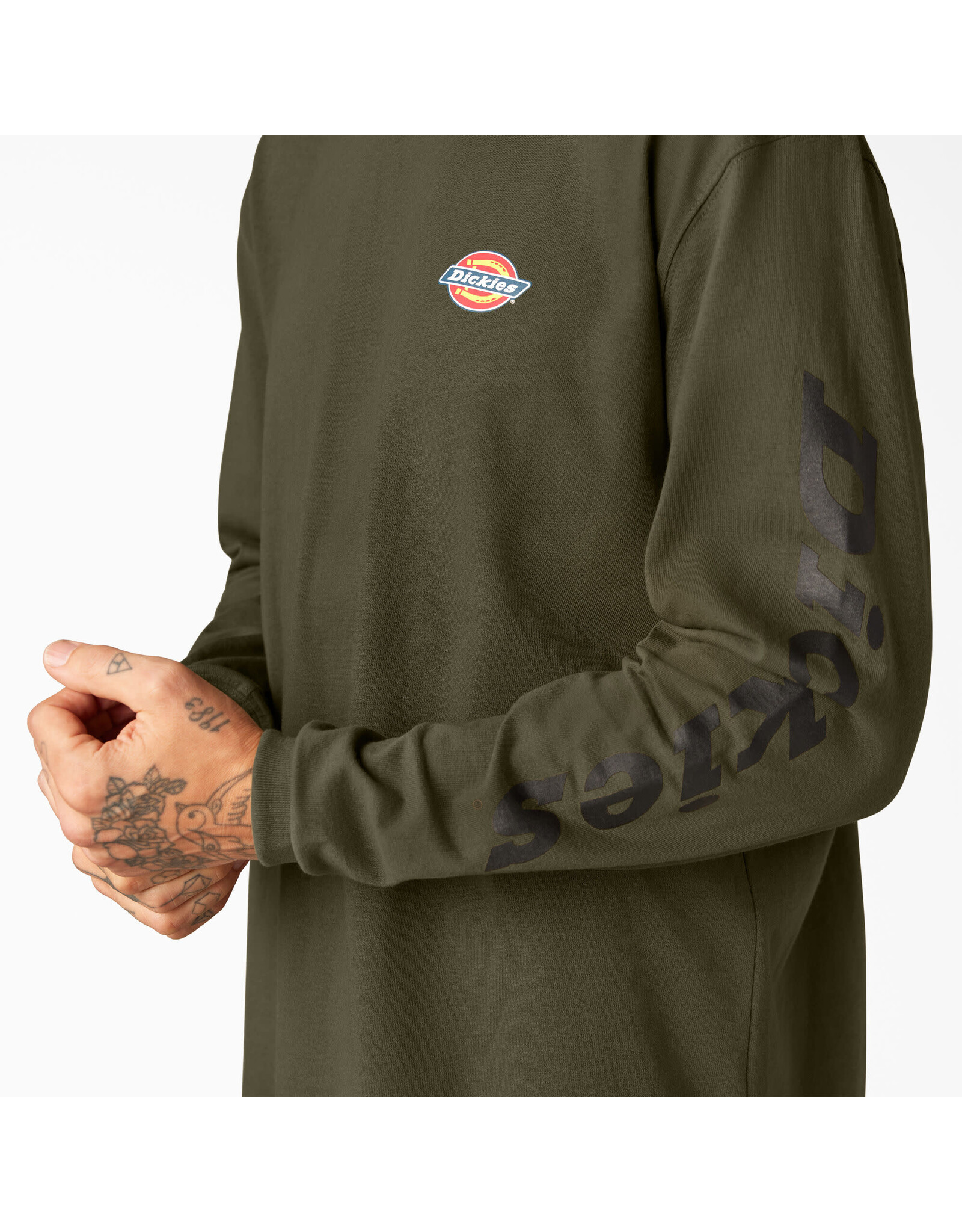 DICKIES Men's Long Sleeve Graphic T-Shirt (Small Logo) Military Green - WL469ML