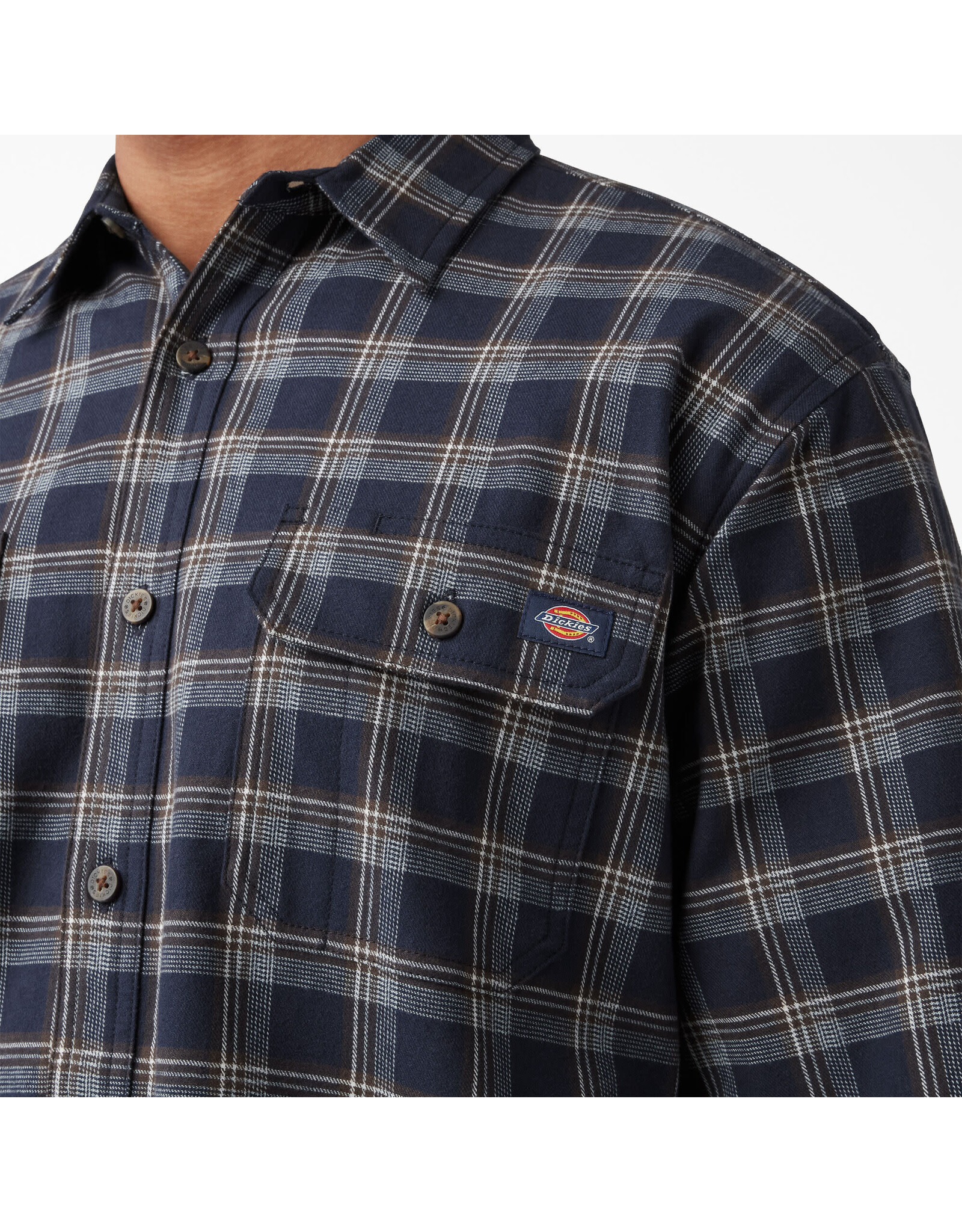 DICKIES FLEX Long Sleeve Flannel Shirt Casual Rinsed Navy - WL650B1R