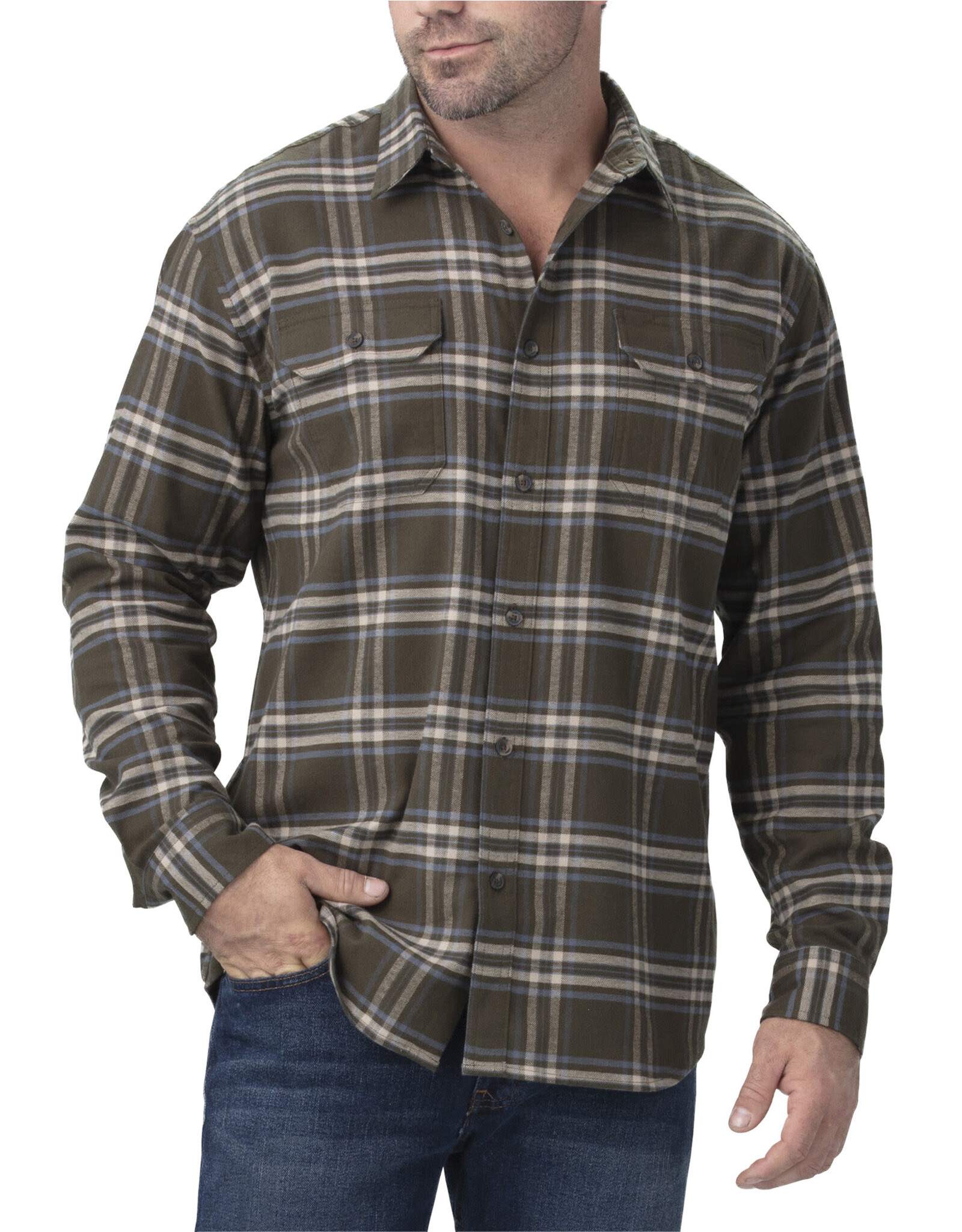 DICKIES FLEX Long Sleeve Flannel Shirt Tactical Green Slate Plaid - WL650PTD