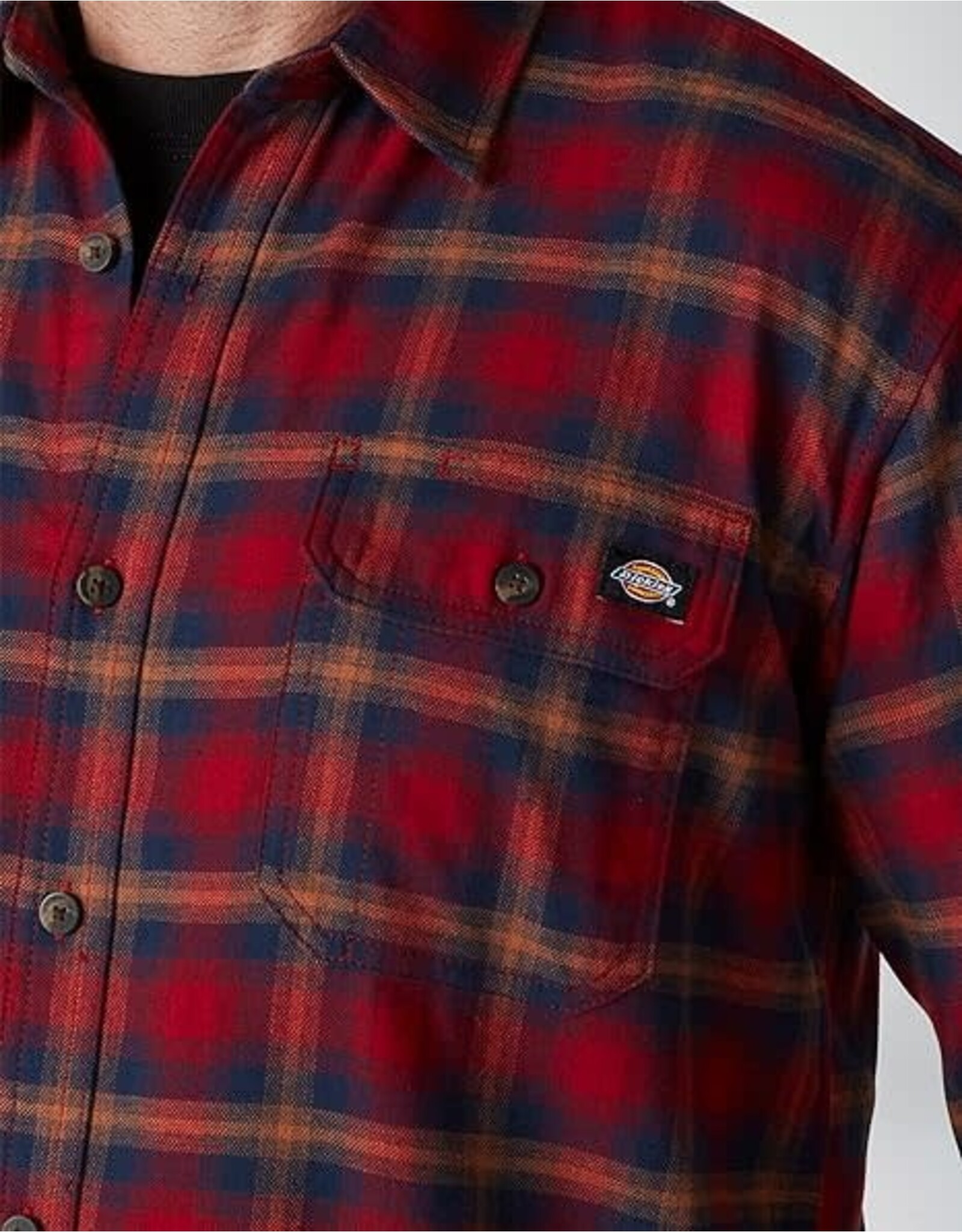 DICKIES FLEX Long Sleeve Flannel Shirt Aged Brick Navy Plaid - WL650GP2