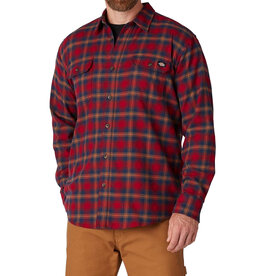DICKIES FLEX Long Sleeve Flannel Shirt Aged Brick Navy Plaid - WL650GP2