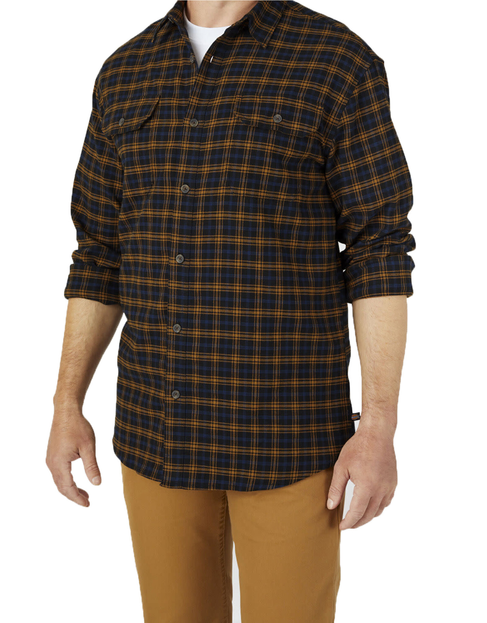 DICKIES FLEX Long Sleeve Flannel Shirt Casual Rinsed Olive Green - WL650A1V