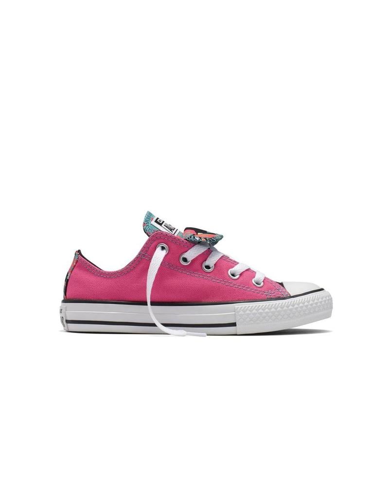 white and pink converse double tongue