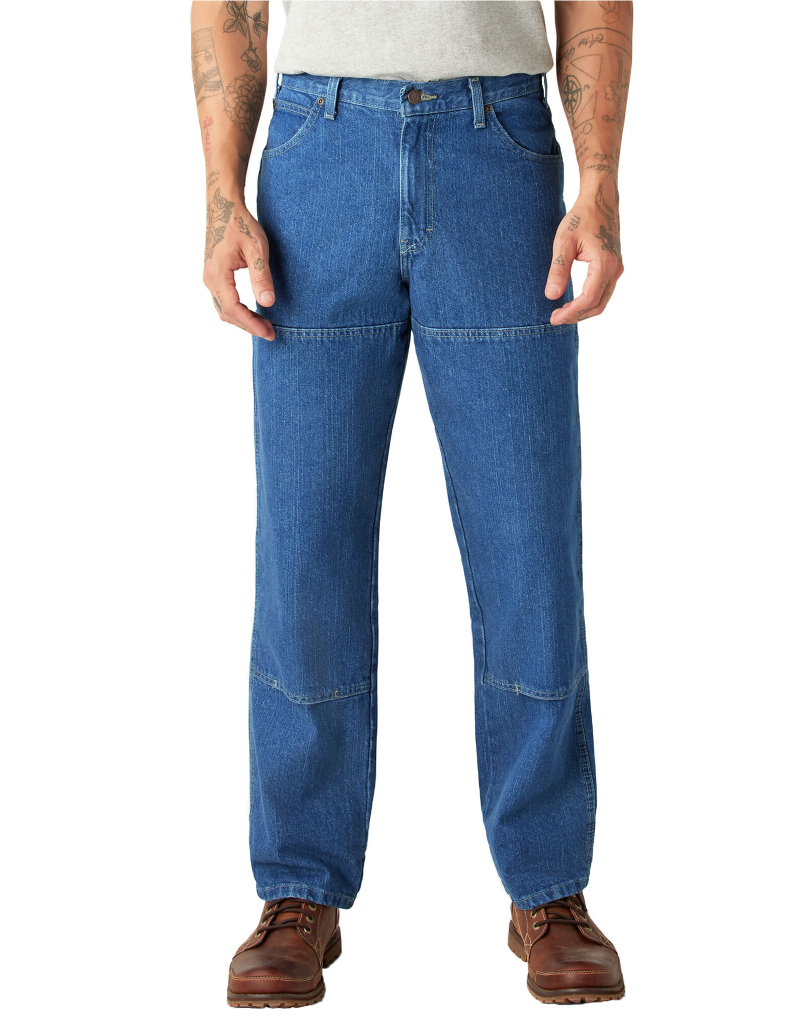 DICKIES Relaxed Fit Double Knee Jeans  Stonewashed Indigo Blue - 15293SNB
