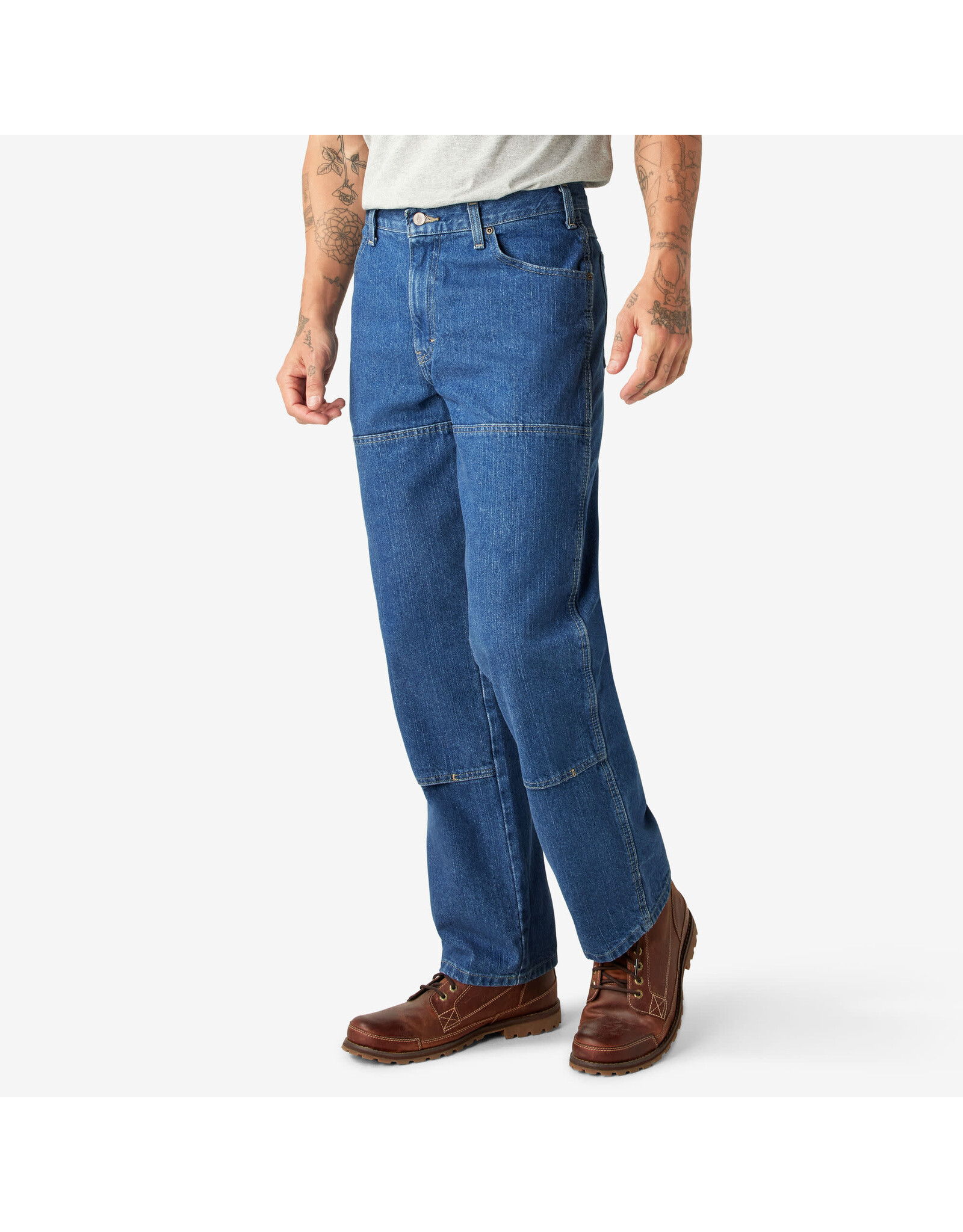 DICKIES Relaxed Fit Double Knee Jeans  Stonewashed Indigo Blue - 15293SNB
