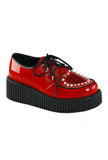 CREEPER-108 2" Platform Red Creeper w/Heart Cutout Design & Spikes Detail-D7PRH