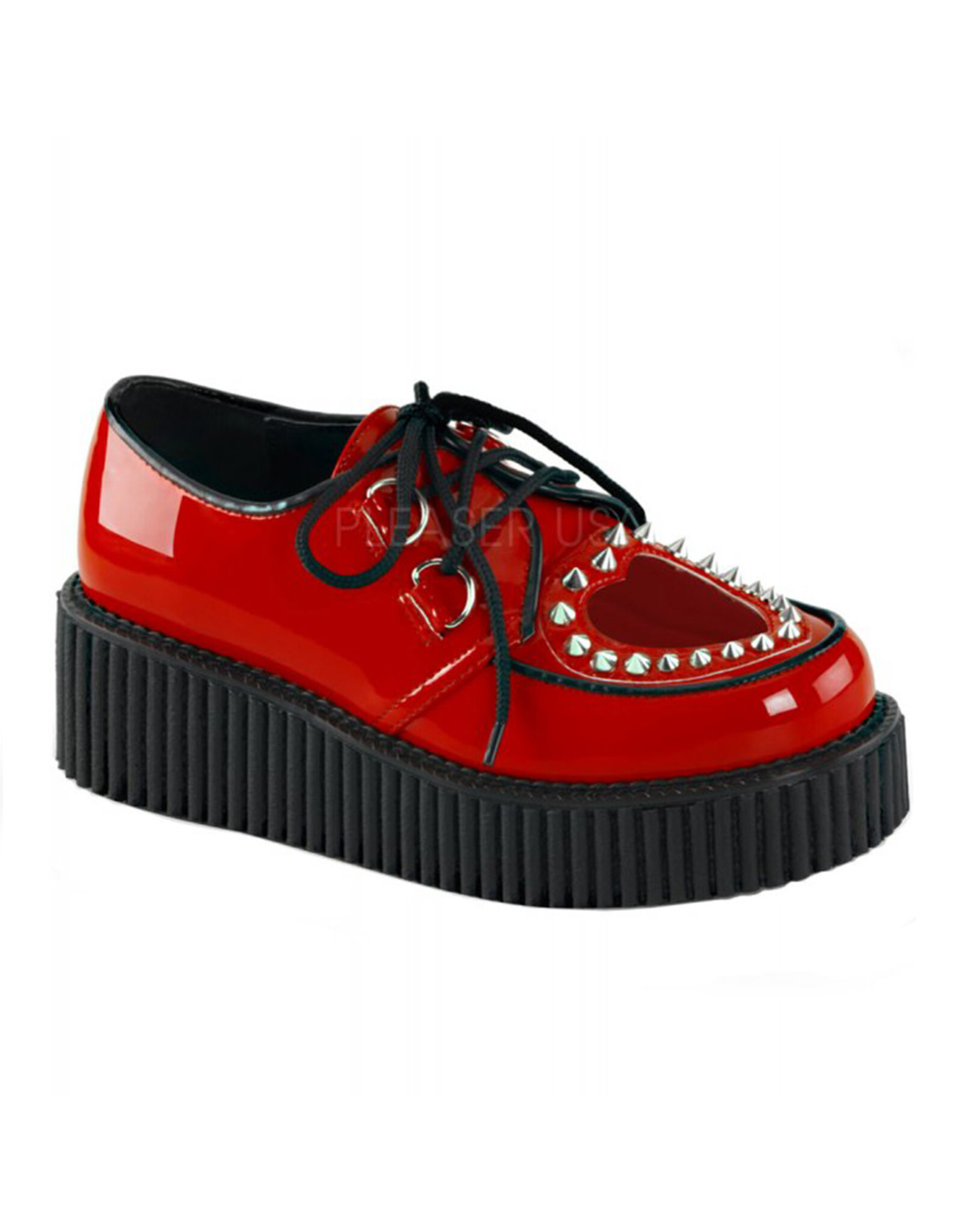 CREEPER-108 2" Platform Red Creeper w/Heart Cutout Design & Spikes Detail-D7PRH