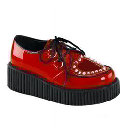 CREEPER-108 2" Platform Red Creeper w/Heart Cutout Design & Spikes Detail-D7PRH