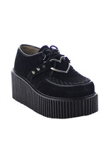 CREEPER-206 3" Platform Black Vegan Suede Creeper w/Heart O-Ring & Spikes Detail-D9VBH