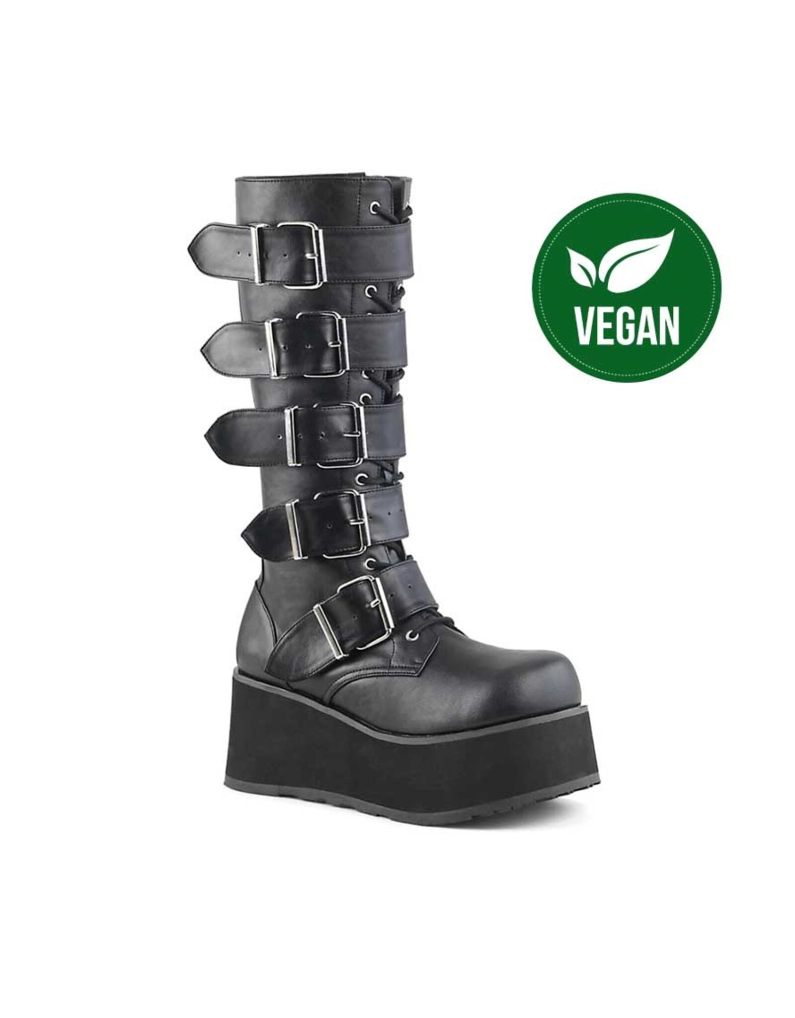TRASHVILLE-518/B/PU-3 1/4" PF Goth Punk Knee BT 5 Buckled W/ Zipper D79VB - TRA518/B/PU