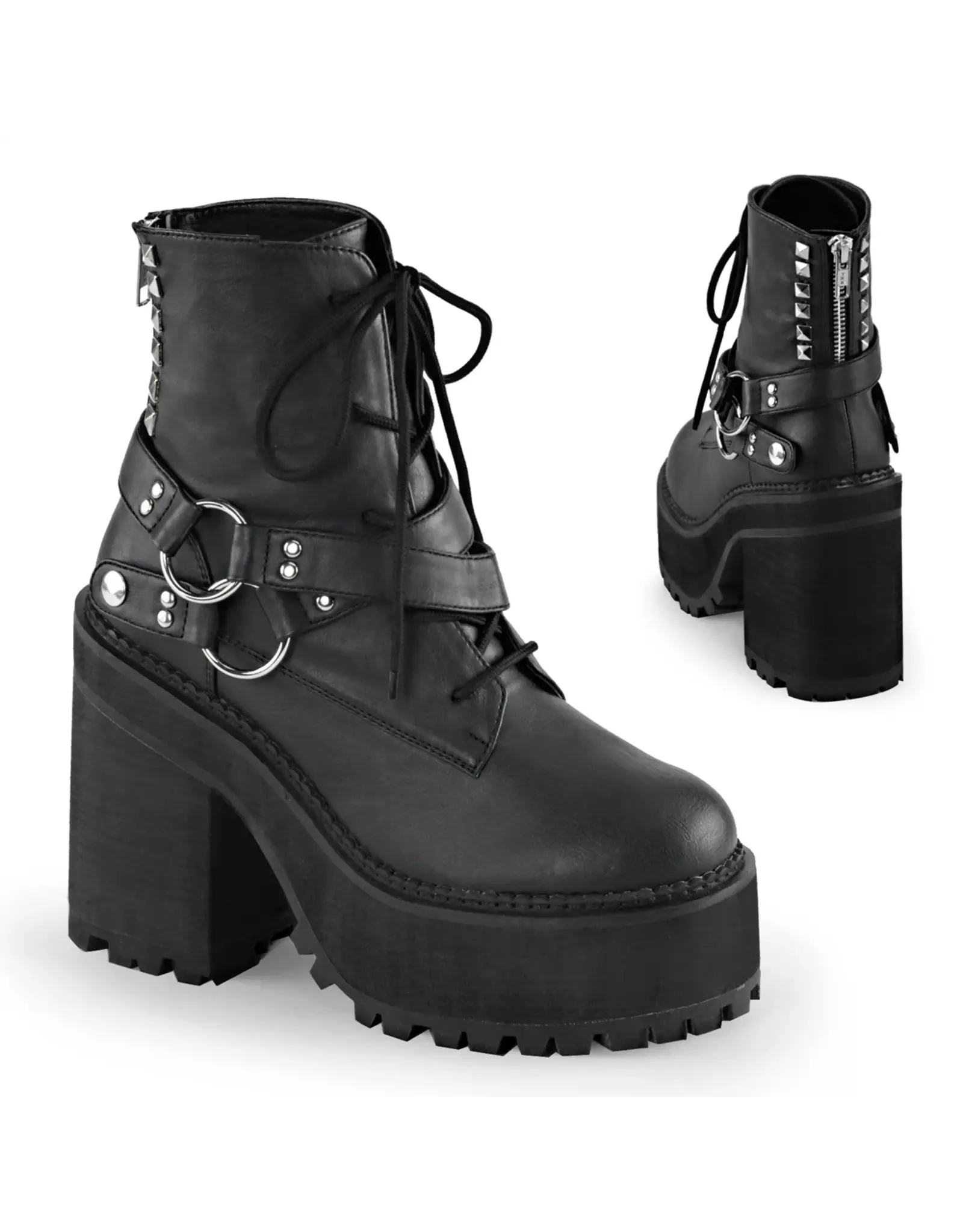 ASSAULT-101 4 3/4" Heel, 2 1/4" PF Lace-Up Boot w/D-Rings & Studs-D13VB