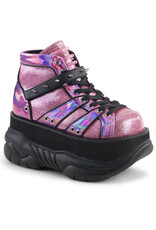 NEPTUNE-100 3" Platform Pink Glitter-Silver/Vegan Leather Shoe, Hook N' Loop Ankle Strap w/ Cone Studs and UV Reactive Tubbing D29VPG