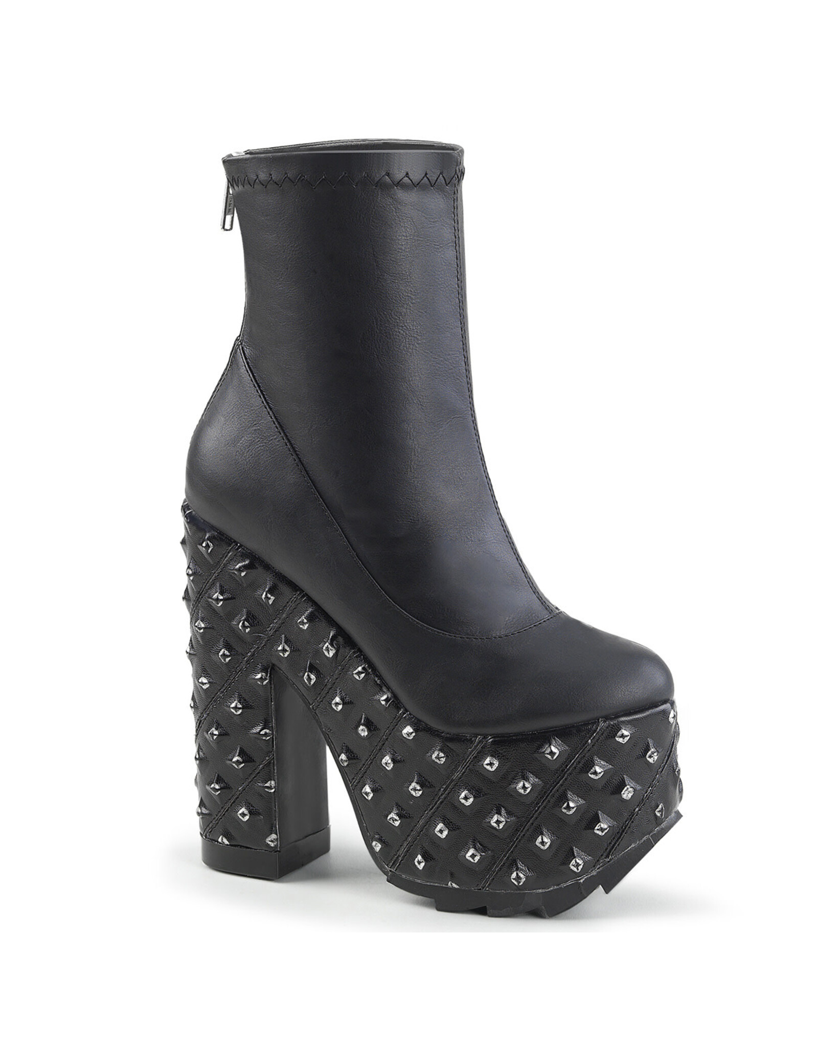CRAMPS-110 6 1/2" Block Heel, 3"Platform Boot w/Pyramid Stud Embossed Detail, Metal Back Zip Closure D44VBS