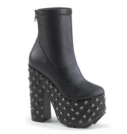 CRAMPS-110 6 1/2" Block Heel, 3"Platform Boot w/Pyramid Stud Embossed Detail, Metal Back Zip Closure D44VBS