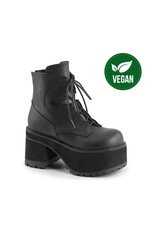 RANGER-102 3 3/4" Heel, 2 1/4" P/F Black Vegan Leather Lace-Up Front Ankle Boot, Side Zip D43VB