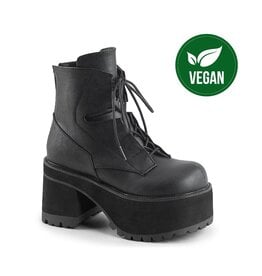 RANGER-102 3 3/4" Heel, 2 1/4" P/F Black Vegan Leather Lace-Up Front Ankle Boot, Side Zip D43VB