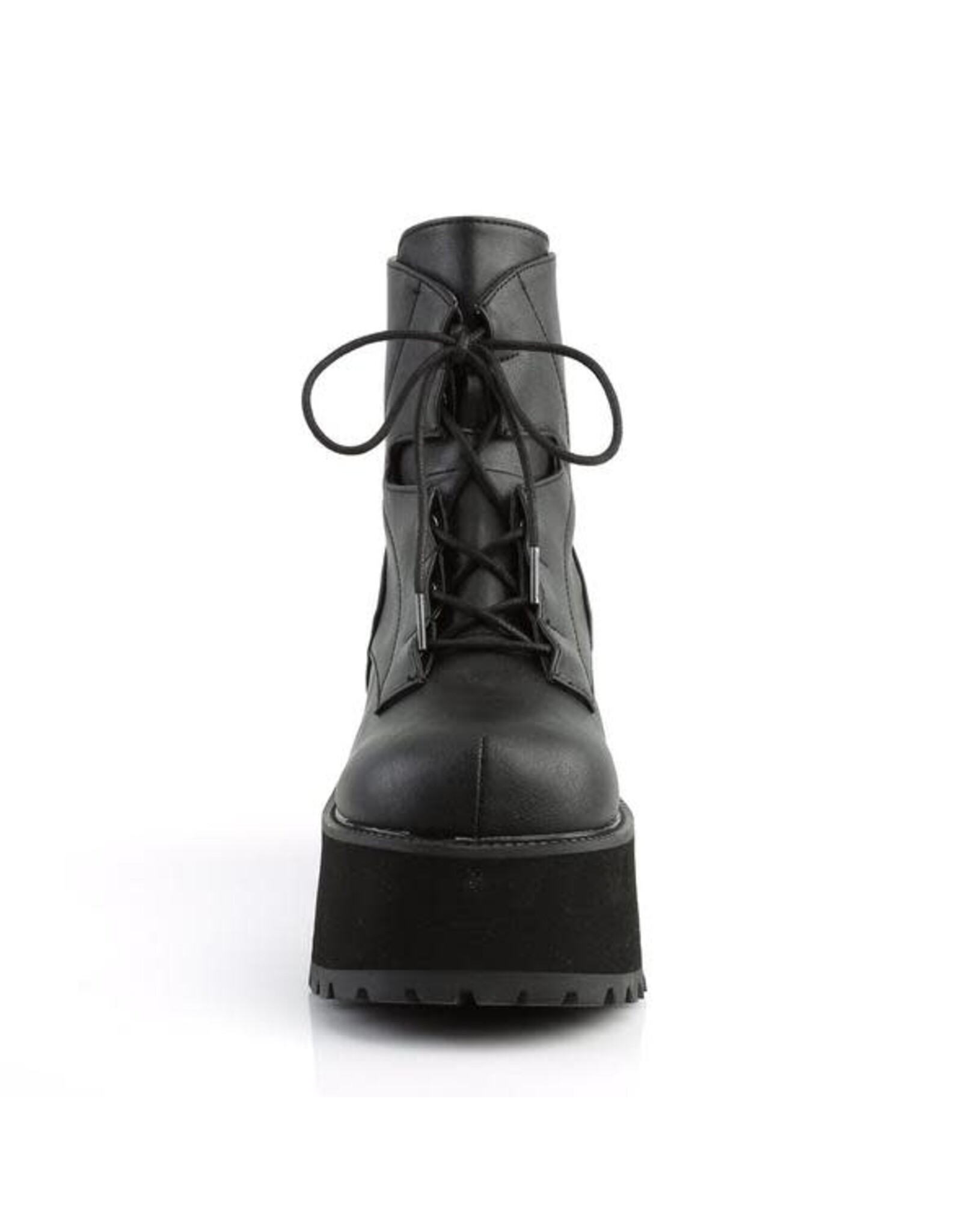 RANGER-102 3 3/4" Heel, 2 1/4" P/F Black Vegan Leather Lace-Up Front Ankle Boot, Side Zip D43VB