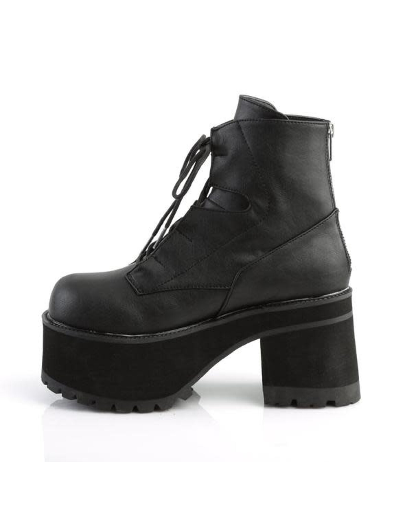 RANGER-102 3 3/4" Heel, 2 1/4" P/F Black Vegan Leather Lace-Up Front Ankle Boot, Side Zip D43VB