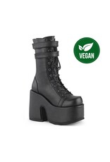 CAMEL-250 5" Chunky Heel, 3" P/F Black Vegan Leather Lace-Up Mid-CalfBoot, Back Zip D47VB