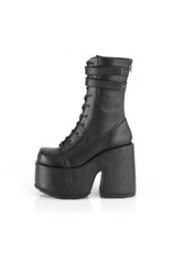CAMEL-250 5" Chunky Heel, 3" P/F Black Vegan Leather Lace-Up Mid-CalfBoot, Back Zip D47VB