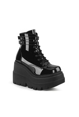 SHAKER-52 4 1/2" Wedge PF Black Patent Ankle Boot, Side Zip D38PB